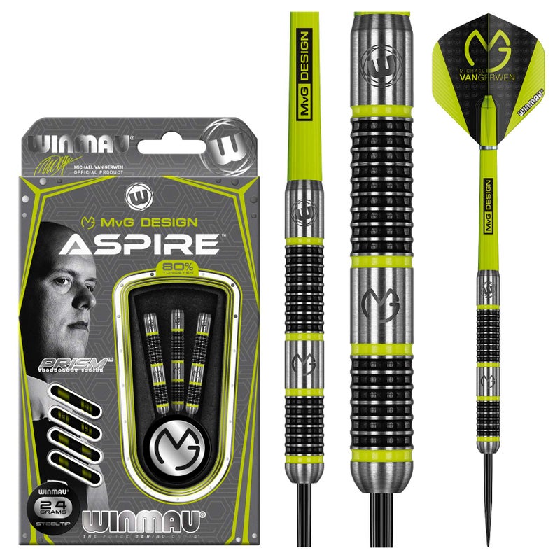 Winmau Michael Van Gerwen MvG Aspire Tungsten Steeltip Darts Set 24g with Prism Flights and Nylon Shafts (Stems) - Image 5